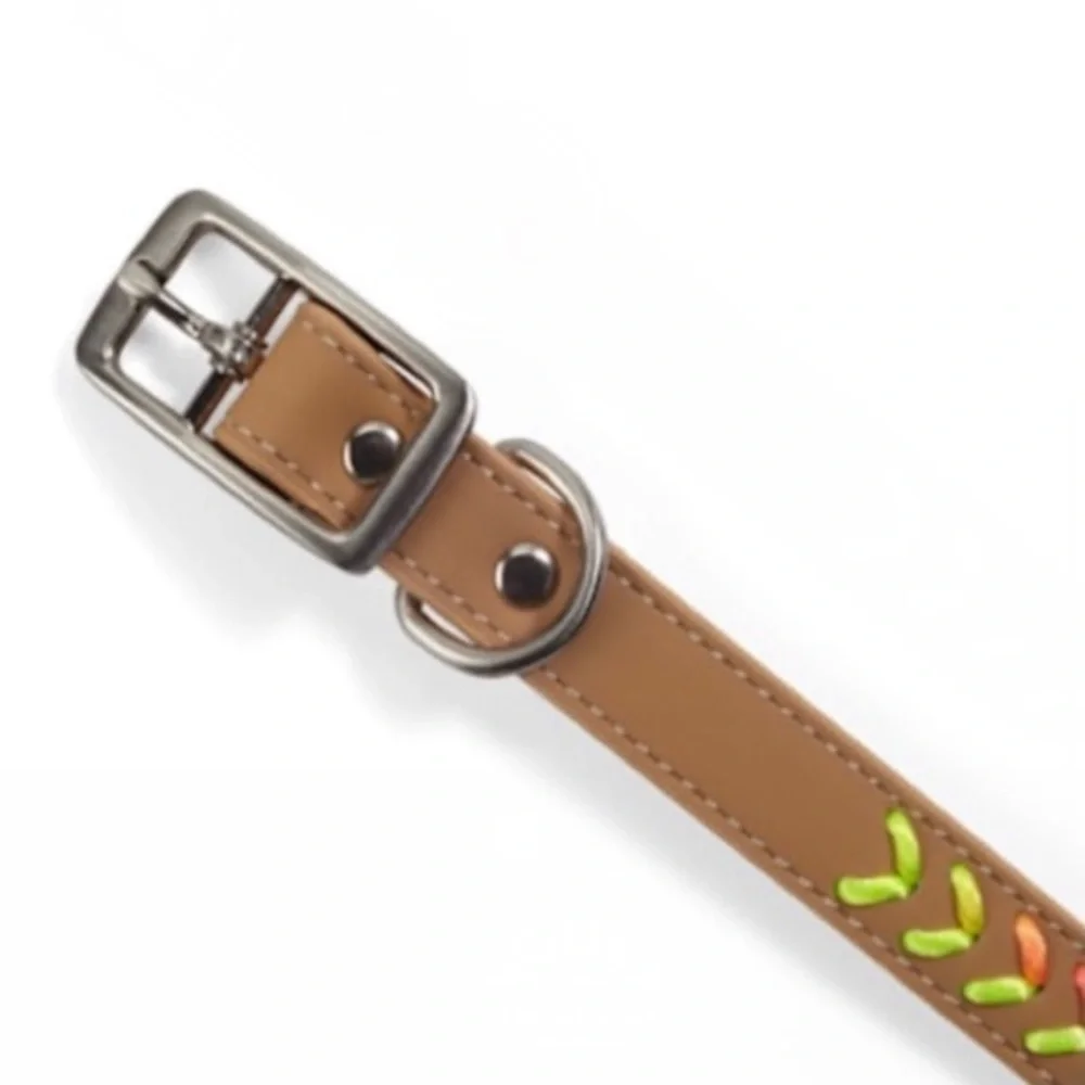 YOULY Tan and Neon Rainbow Braided Chevron Dog Collar